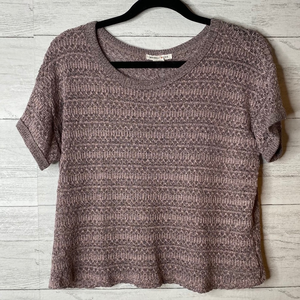 🌈 Michelle USA cropped knit shirt sleeve sweater